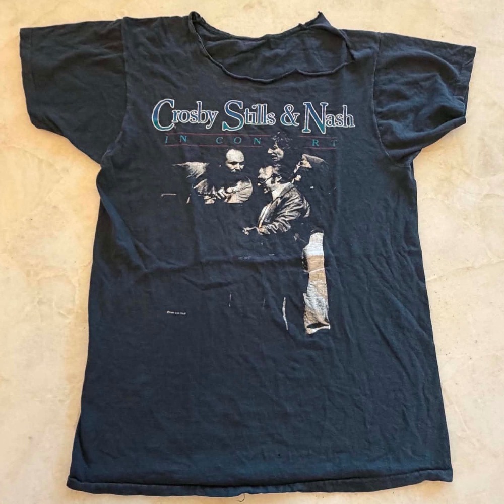 Vintage Grail 1984 Crosby Stills & Nash Concert Tour T-Shirt Black Rock Band Tee